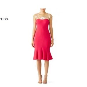 Marchesa Notte size 2 pink midi dress with mesh floral detail